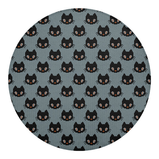 Black Cat Knitted Pattern Print Round Blanket