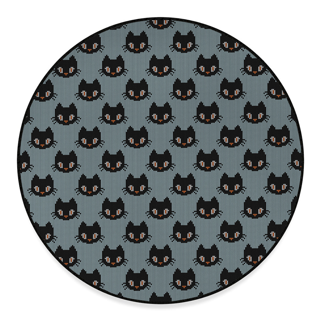 Black Cat Knitted Pattern Print Round Floor Mat