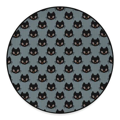 Black Cat Knitted Pattern Print Round Floor Mat