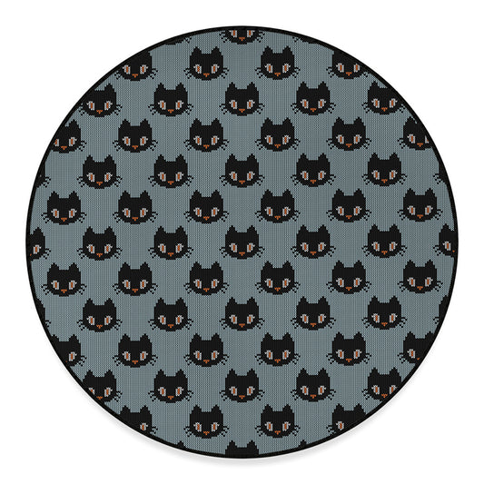 Black Cat Knitted Pattern Print Round Floor Mat