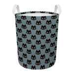 Black Cat Knitted Pattern Print Round Laundry Basket