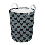 Black Cat Knitted Pattern Print Round Laundry Basket