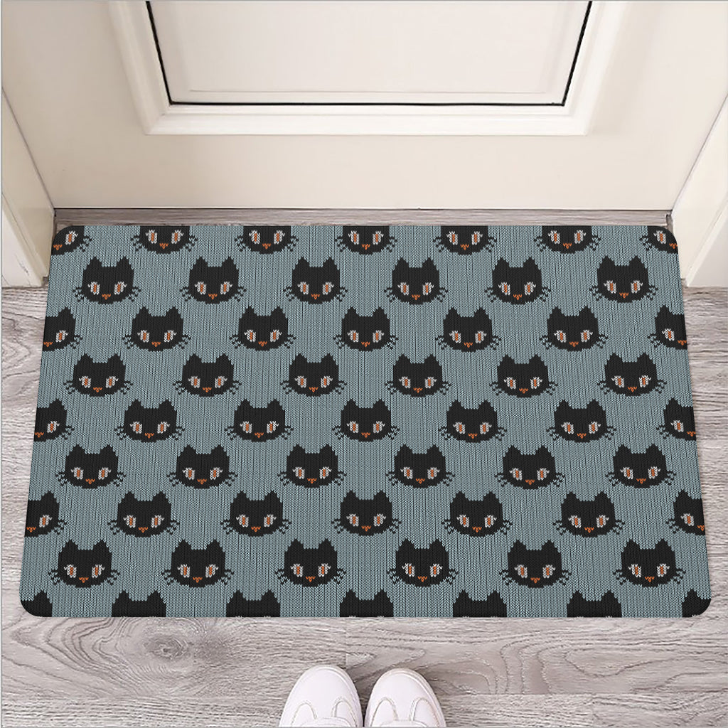 Black Cat Knitted Pattern Print Rubber Doormat