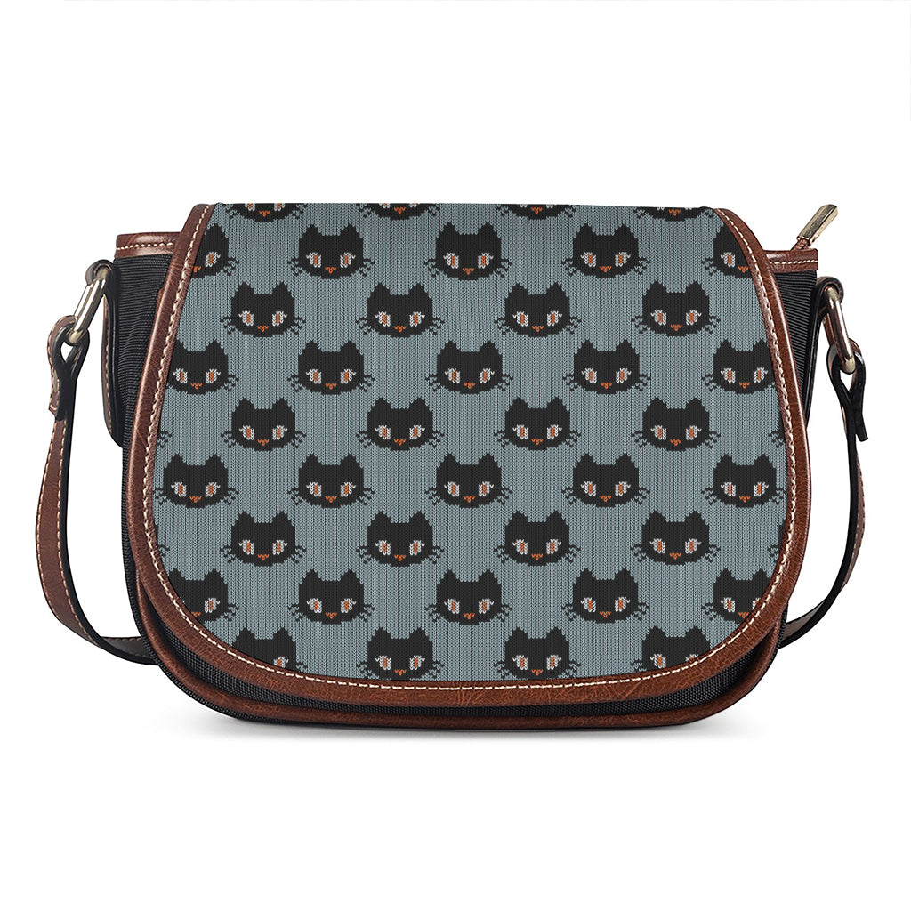 Black Cat Knitted Pattern Print Saddle Bag