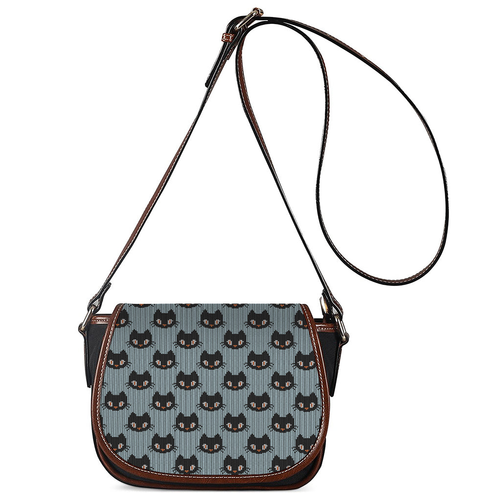 Black Cat Knitted Pattern Print Saddle Bag