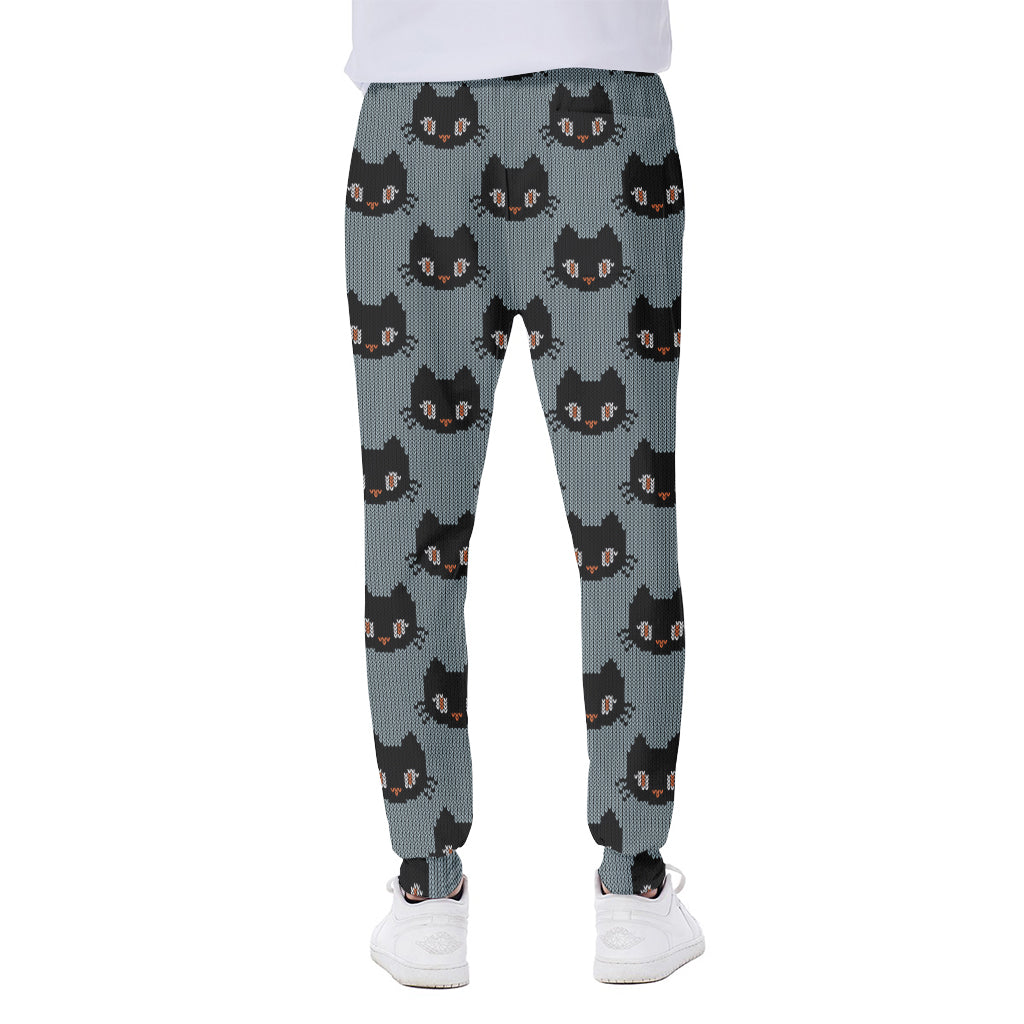 Black Cat Knitted Pattern Print Scuba Joggers
