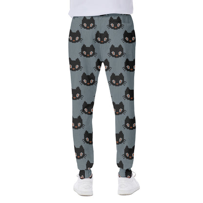 Black Cat Knitted Pattern Print Scuba Joggers