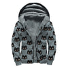 Black Cat Knitted Pattern Print Sherpa Lined Zip Up Hoodie