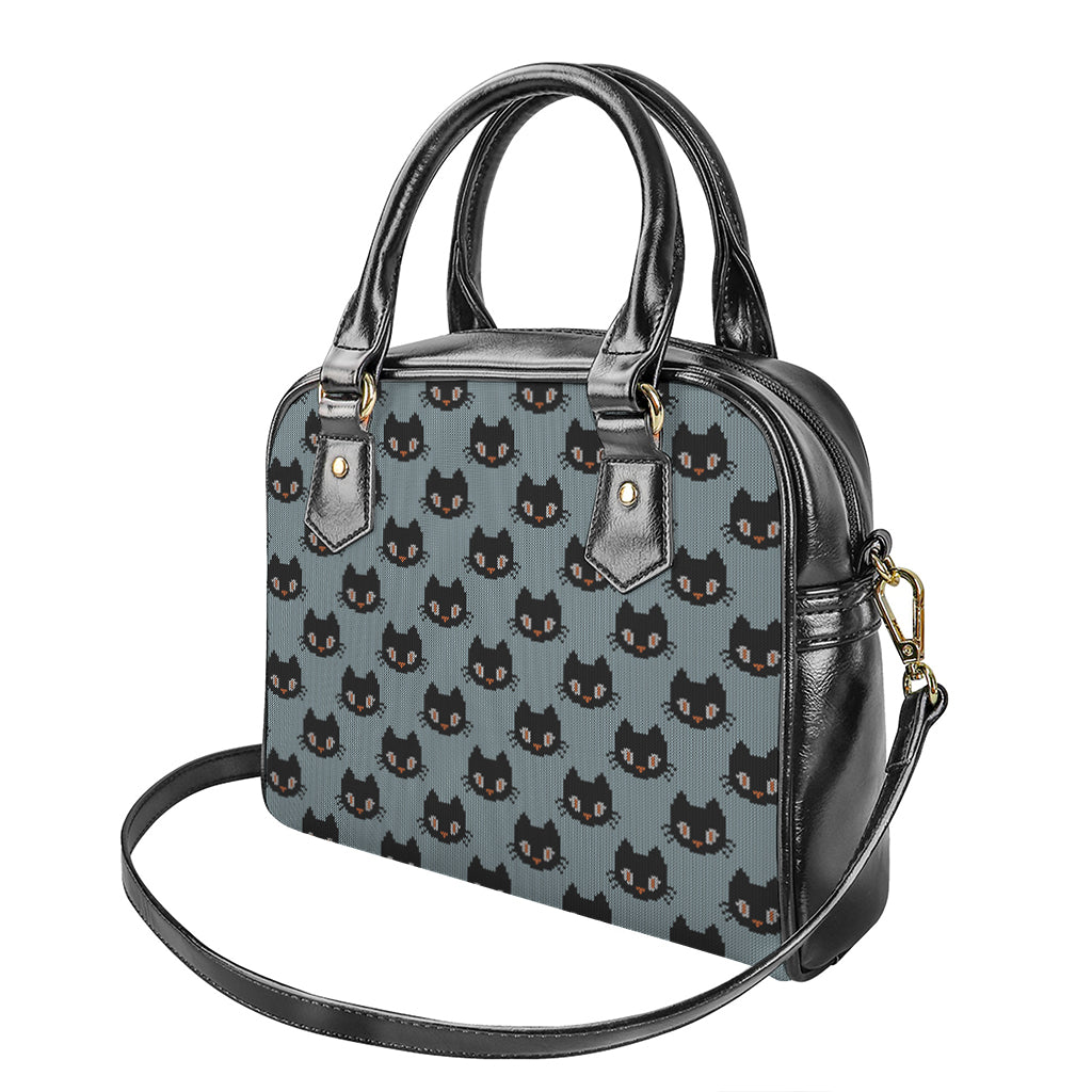 Black Cat Knitted Pattern Print Shoulder Handbag