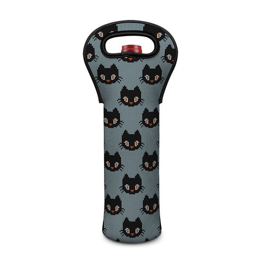 Black Cat Knitted Pattern Print Single Neoprene Wine Tote