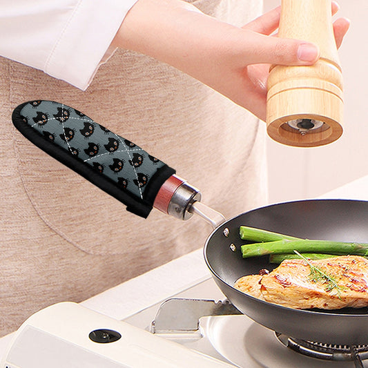 Black Cat Knitted Pattern Print Skillet Handle Cover