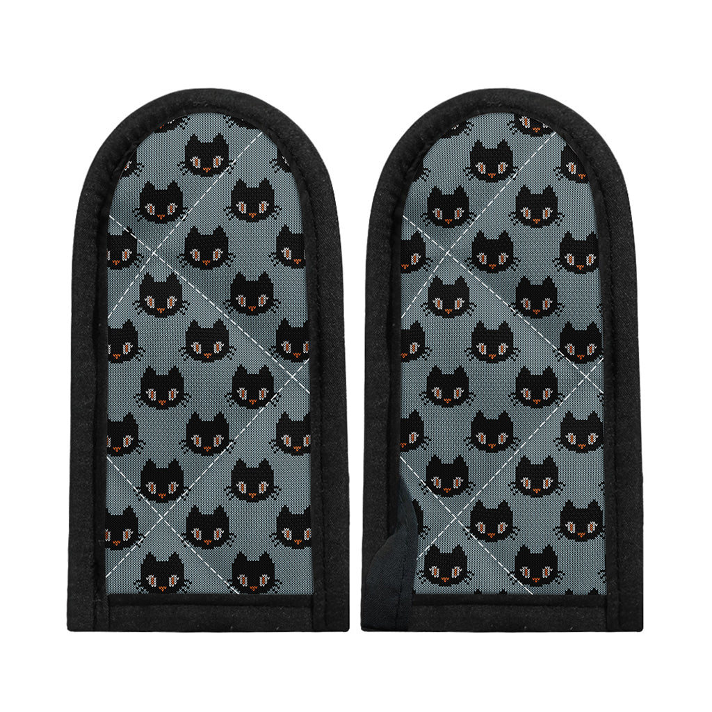 Black Cat Knitted Pattern Print Skillet Handle Cover
