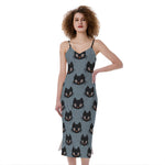 Black Cat Knitted Pattern Print Slim Fit Midi Cami Dress