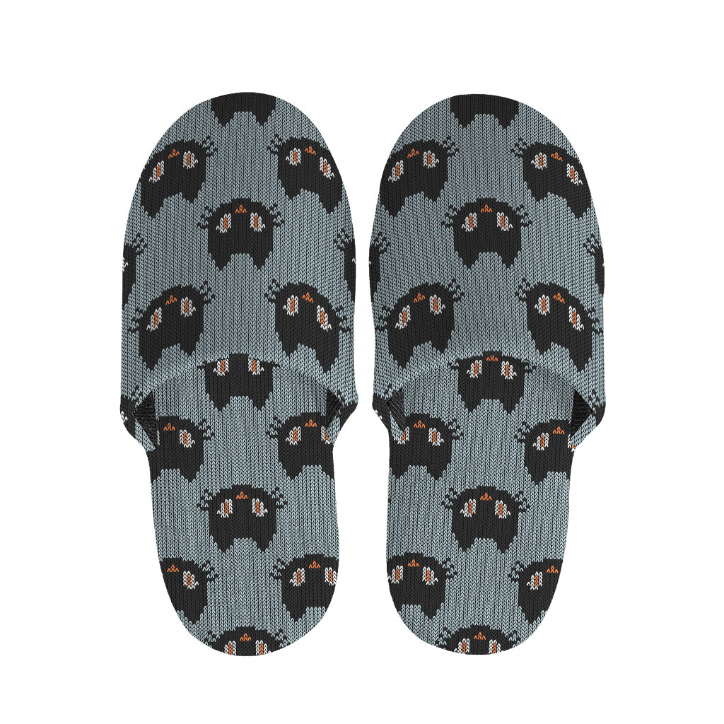 Black Cat Knitted Pattern Print Slippers