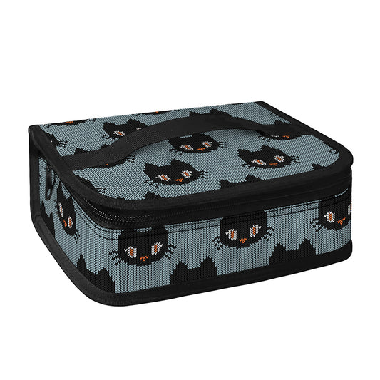 Black Cat Knitted Pattern Print Small Lunch Bag