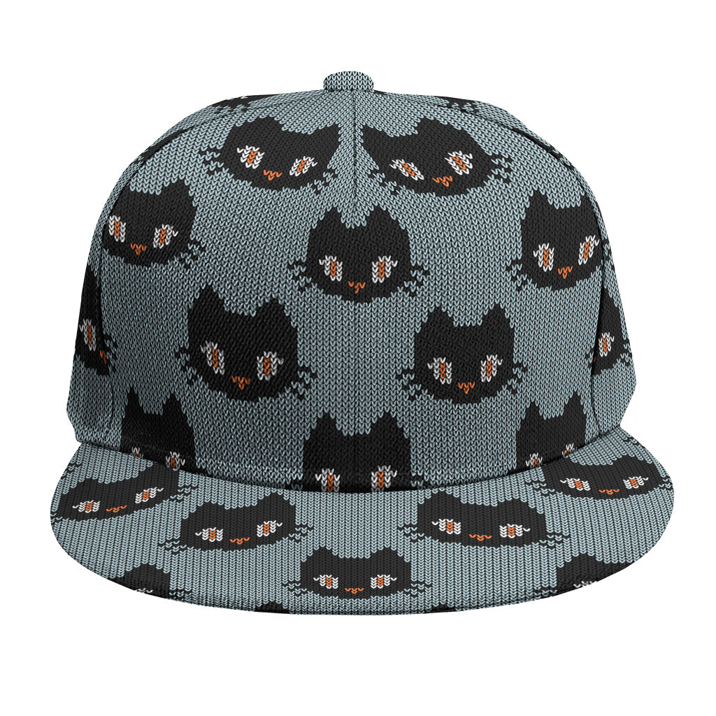 Black Cat Knitted Pattern Print Snapback Cap