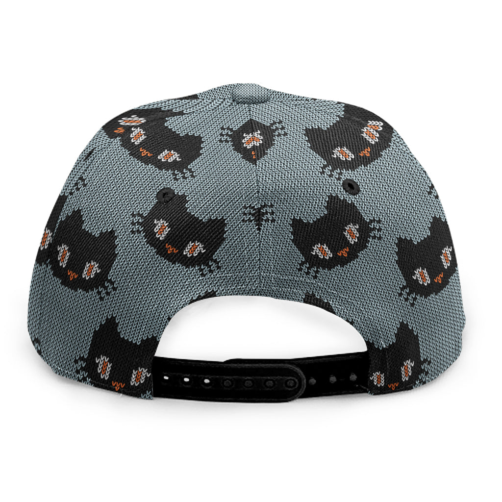 Black Cat Knitted Pattern Print Snapback Cap