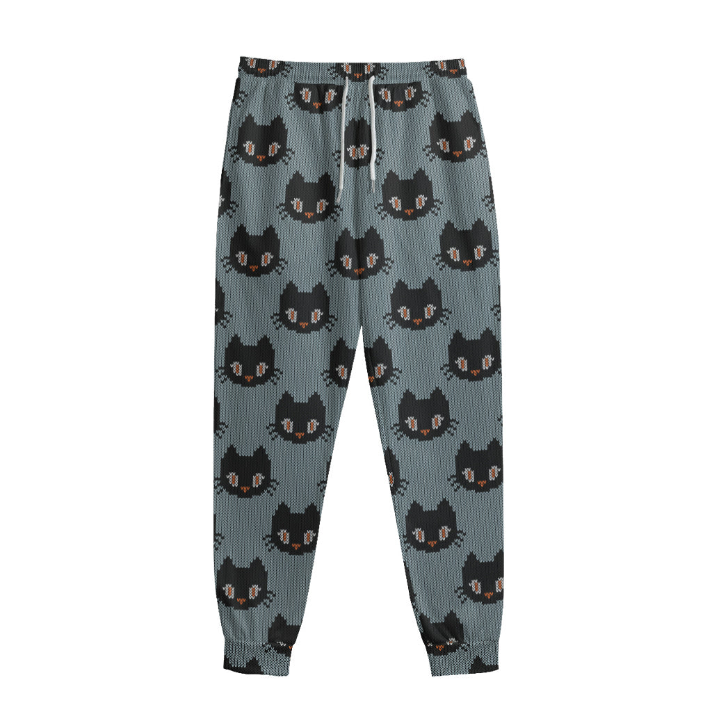 Black Cat Knitted Pattern Print Sweatpants