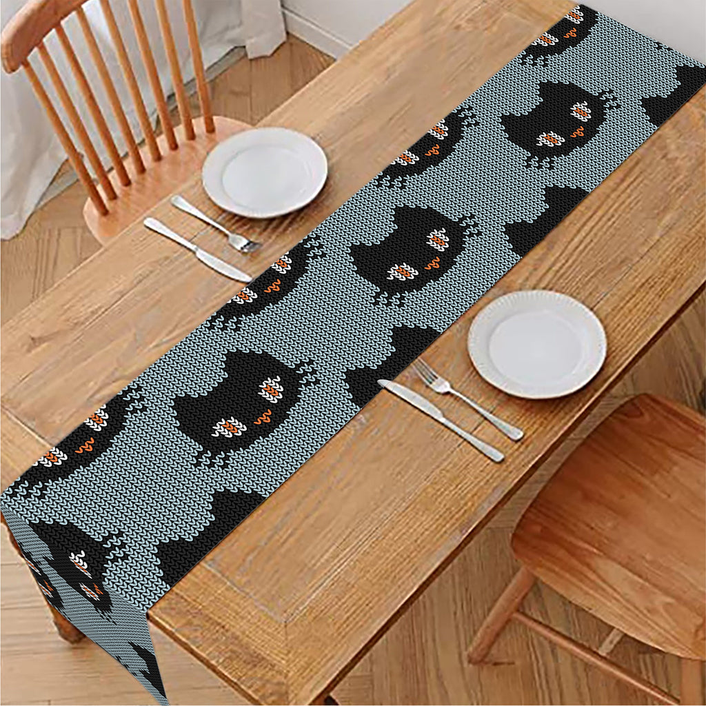 Black Cat Knitted Pattern Print Table Runner