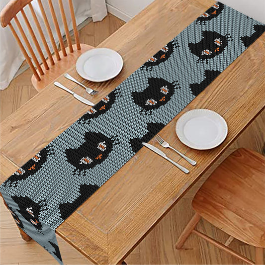 Black Cat Knitted Pattern Print Table Runner