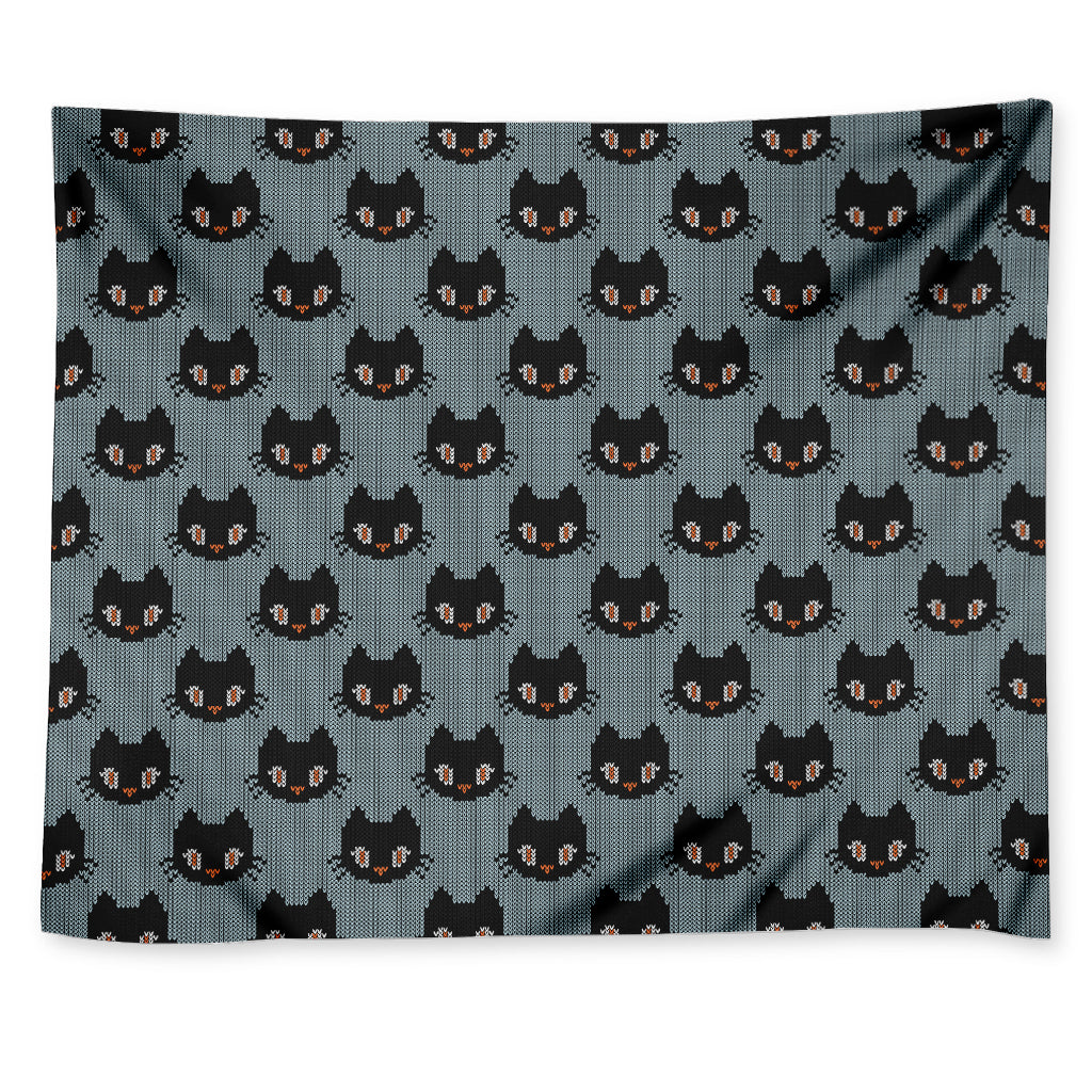 Black Cat Knitted Pattern Print Tapestry