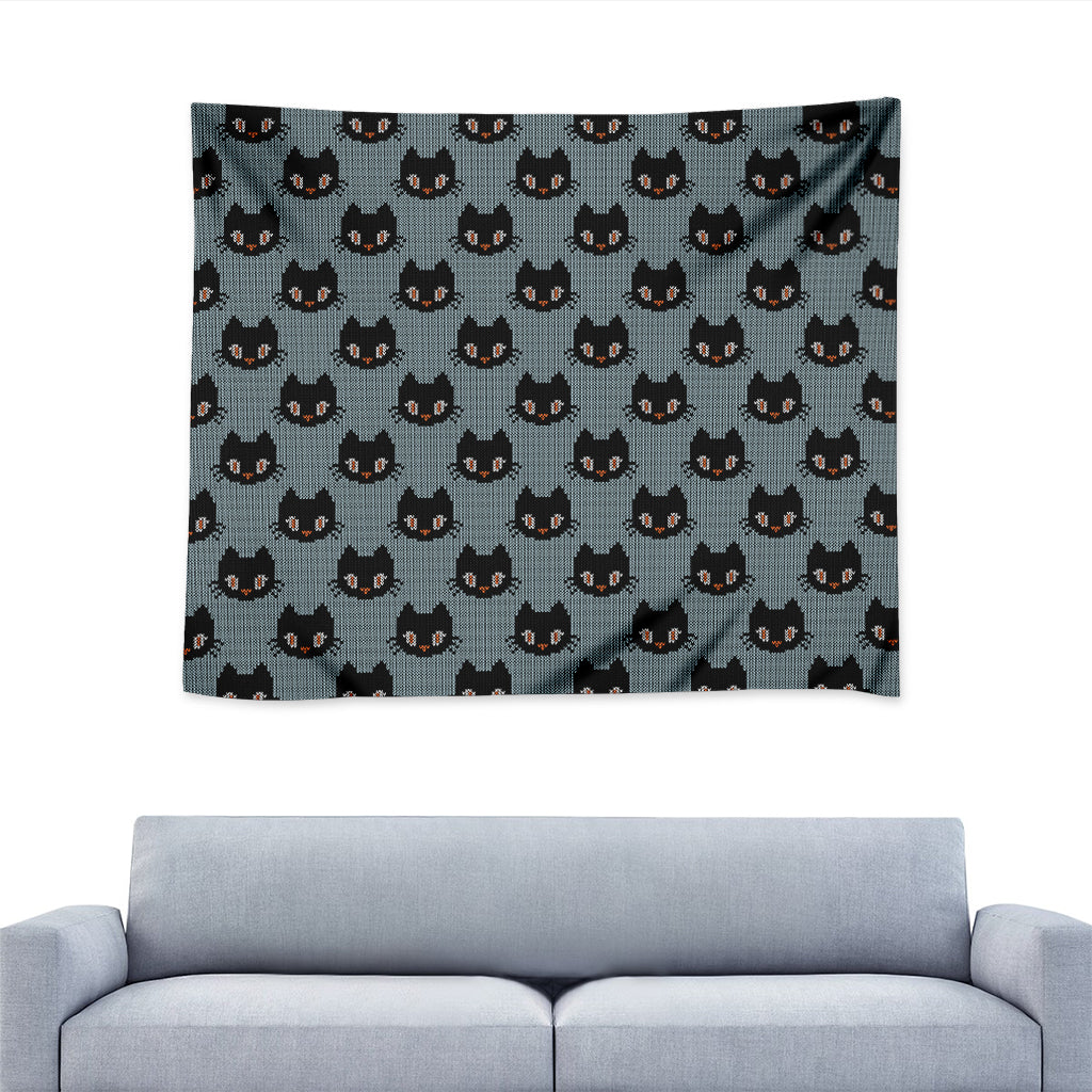 Black Cat Knitted Pattern Print Tapestry