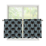 Black Cat Knitted Pattern Print Tier Curtains