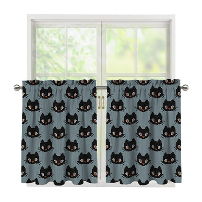 Black Cat Knitted Pattern Print Tier Curtains