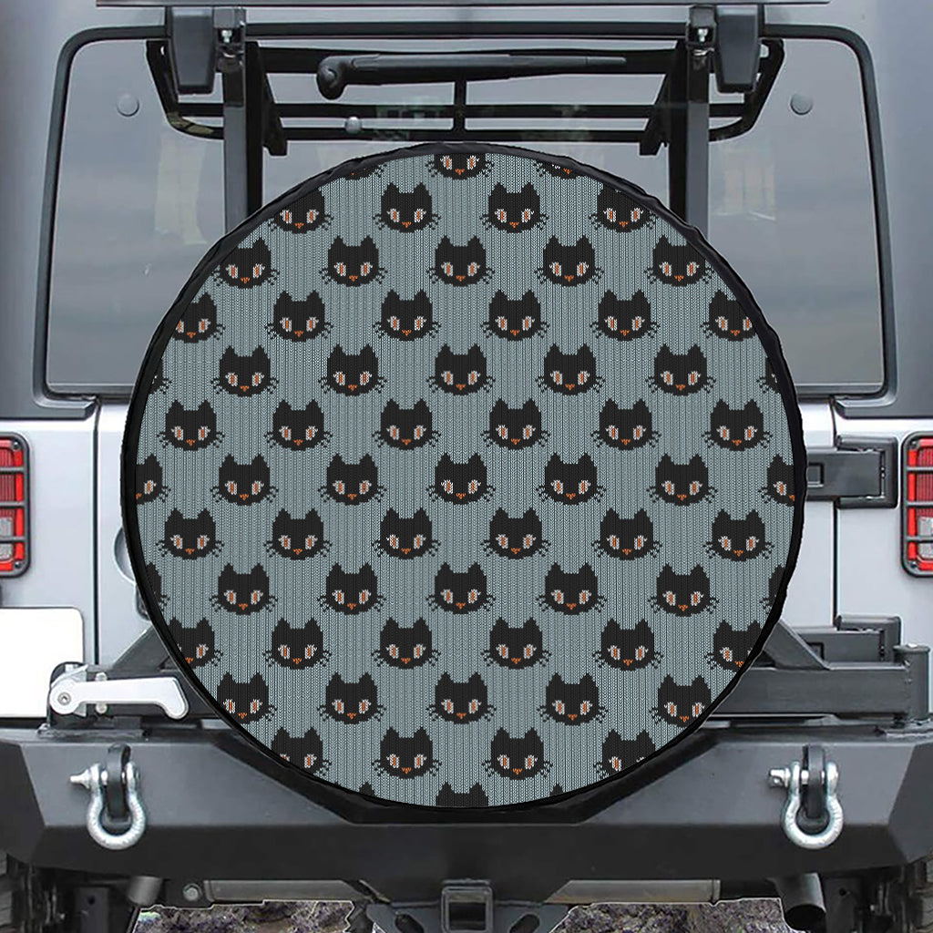 Black Cat Knitted Pattern Print Tire Cover