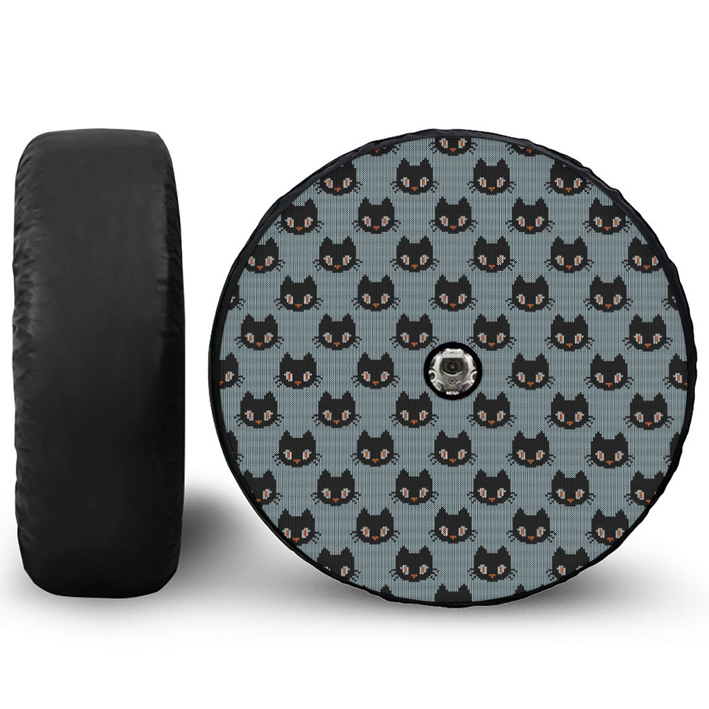 Black Cat Knitted Pattern Print Tire Cover With Camera Hole