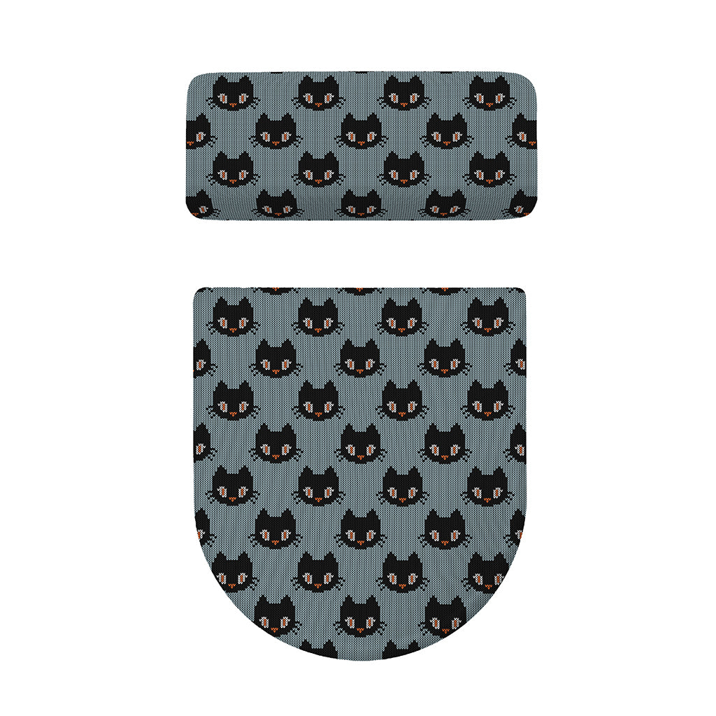 Black Cat Knitted Pattern Print Toilet Lid And Tank Cover Set