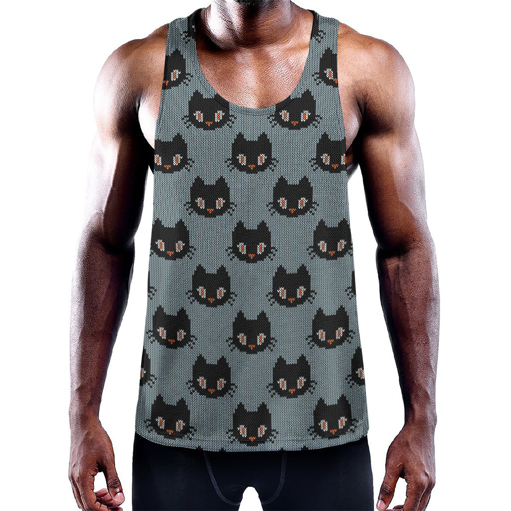 Black Cat Knitted Pattern Print Training Tank Top