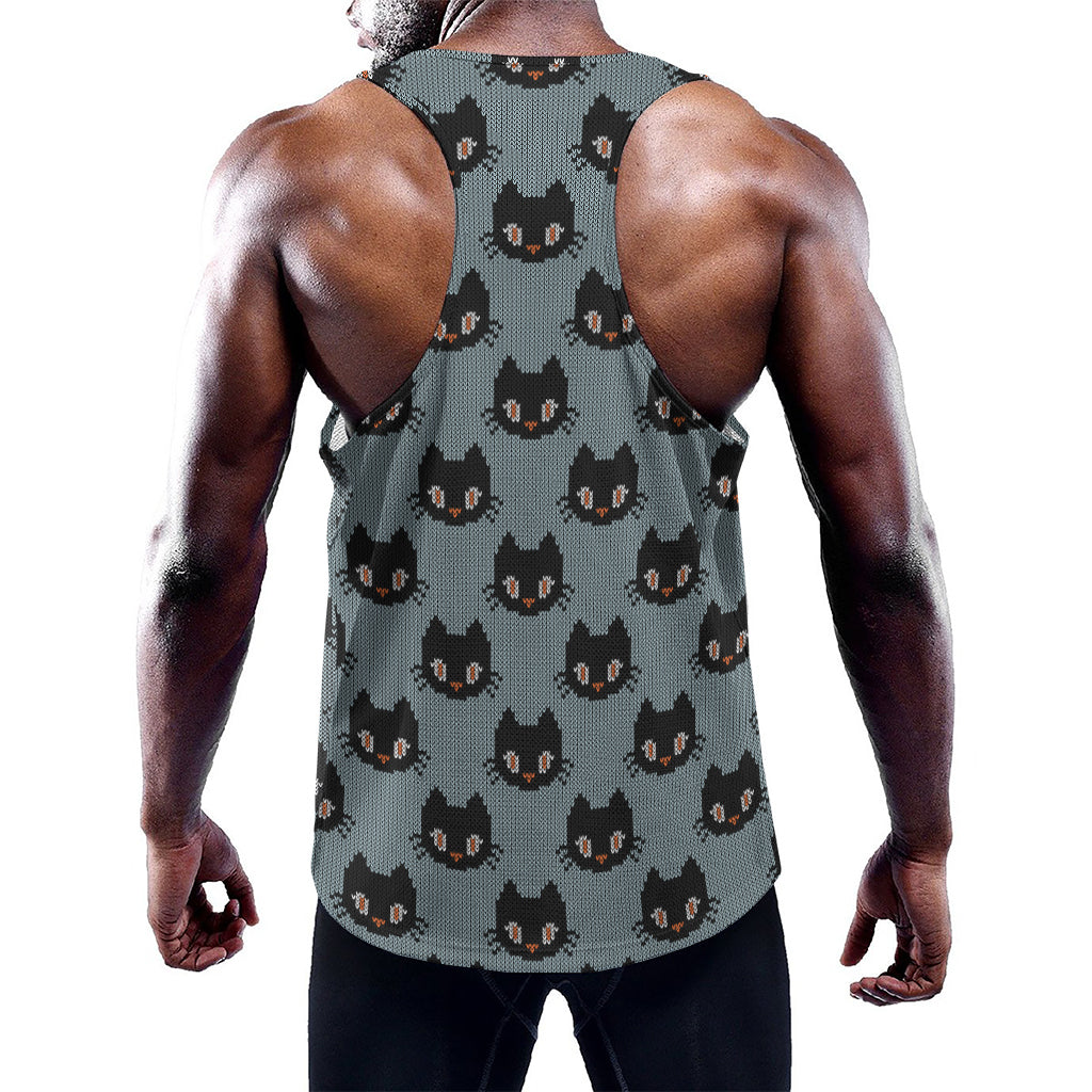 Black Cat Knitted Pattern Print Training Tank Top