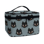 Black Cat Knitted Pattern Print Travel Makeup Bag