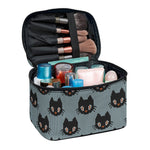 Black Cat Knitted Pattern Print Travel Makeup Bag