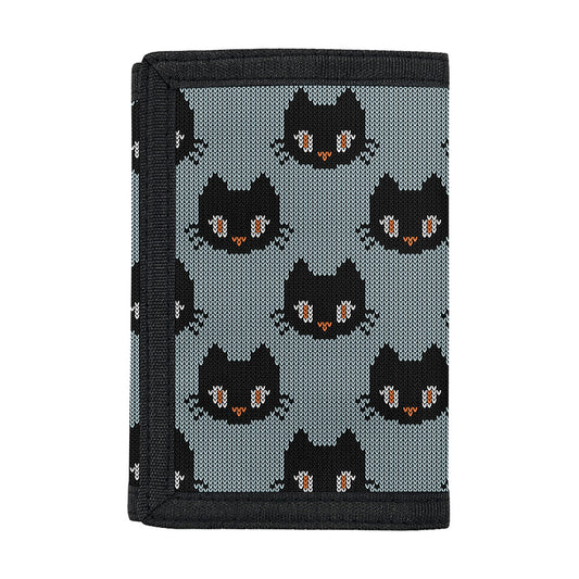 Black Cat Knitted Pattern Print Trifold Wallet