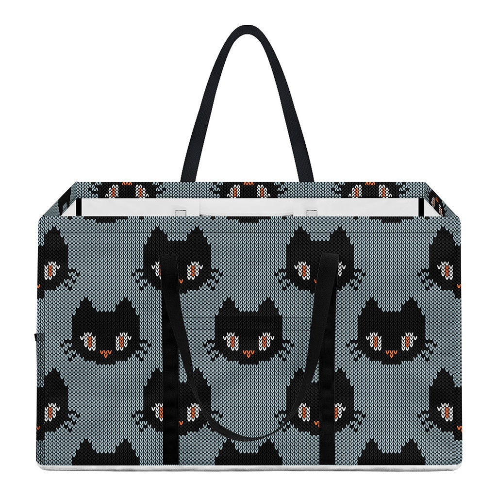 Black Cat Knitted Pattern Print Utility Tote Bag