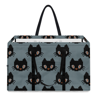Black Cat Knitted Pattern Print Utility Tote Bag