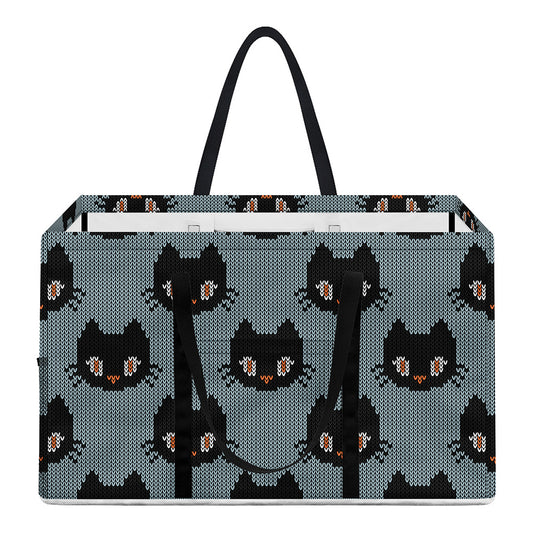 Black Cat Knitted Pattern Print Utility Tote Bag