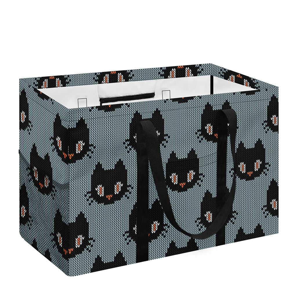 Black Cat Knitted Pattern Print Utility Tote Bag