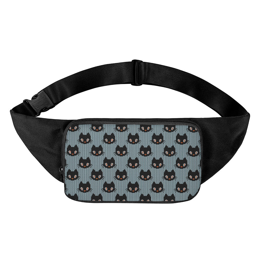 Black Cat Knitted Pattern Print Waist Bag