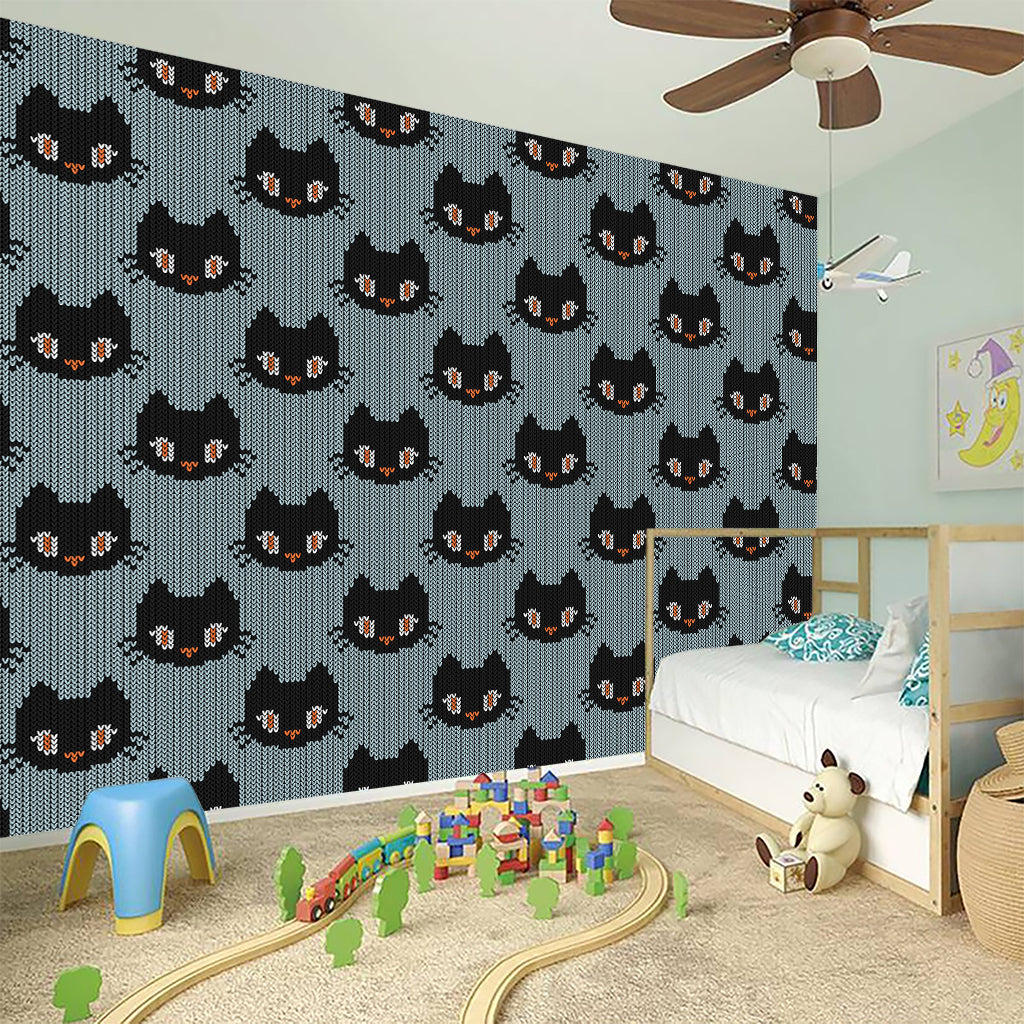 Black Cat Knitted Pattern Print Wall Sticker