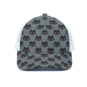 Black Cat Knitted Pattern Print White Mesh Trucker Cap