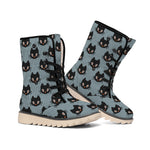 Black Cat Knitted Pattern Print Winter Boots