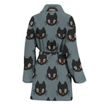 Black Cat Knitted Pattern Print Women's Bathrobe