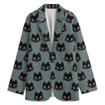 Black Cat Knitted Pattern Print Women's Blazer