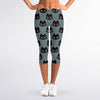 Black Cat Knitted Pattern Print Women's Capri Leggings