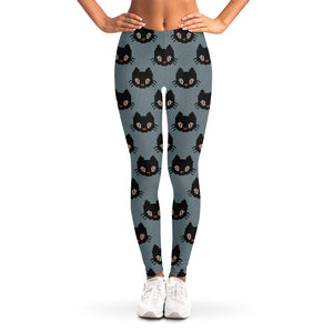 Black Cat Knitted Pattern Print Women's Leggings