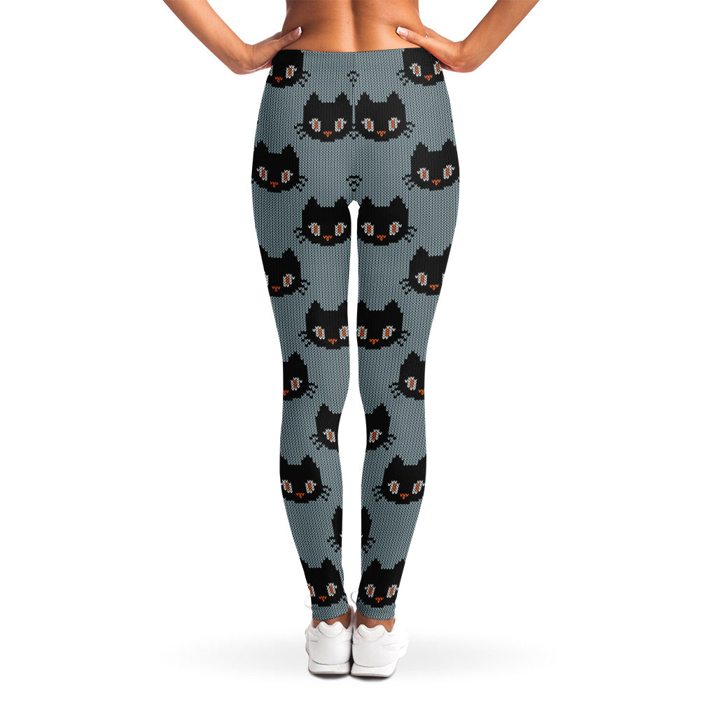 Black Cat Knitted Pattern Print Women's Leggings