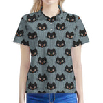 Black Cat Knitted Pattern Print Women's Polo Shirt